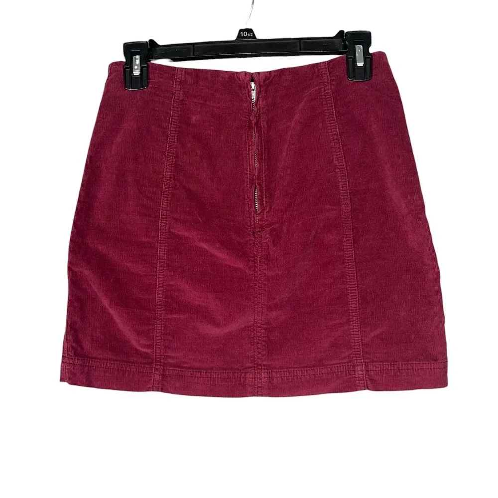 Free People Corduroy Mini Skirt Womens 6 Burgundy High Waisted Zip Back Boho